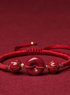 湘西朱砂手串女手工编织平安扣手链男本命年红手绳礼物抖音款代发