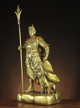 黄铜二郎神 二郎真君哮天犬天神将军 家居店铺铜神像摆件厂家批发