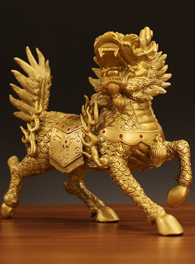 工厂批发黄铜麒麟火麒麟工艺品摆件一对客厅家居办公室金属装饰品
