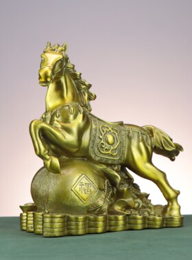 铜马生肖马 钱袋马 福字金钱马家居店铺铜马摆件布袋马 福字马