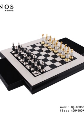 现代简约家居样板房高档国际象棋黑白大理石井字五子棋盘桌面摆件
