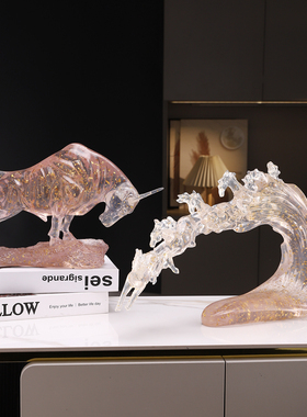 轻奢高档透明金箔摆件高端大气上档次酒柜电视柜办公室装饰品摆设