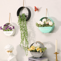 Modern minimalist wall-mounted iron art flower basket simulation flower Nordic ins wind milk tea shop wall decoration pendant wall decoration