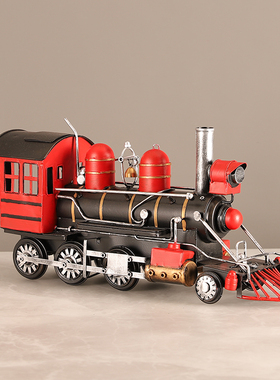 铁艺复古工业风火车模型橱窗摆件