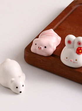 高颜值可爱陶瓷动物筷子托小摆件