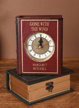 复古怀旧仿真书收纳盒高级创意桌面书形钟表摆件书房假书装饰品