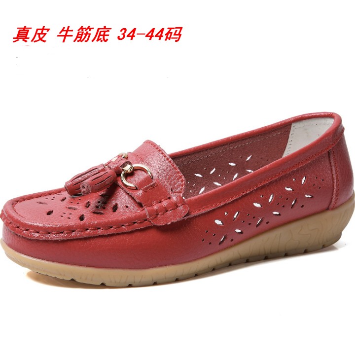 真皮豆豆鞋女鞋夏季镂空透气洞洞凉鞋牛筋软底41424344大码妈妈鞋