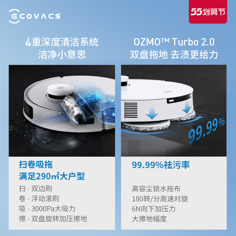科沃斯旗舰店【新品】科沃斯T10TURBO扫地机器人智能家用全自动扫拖洗烘一体机3
