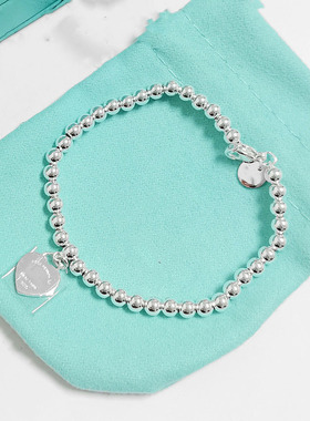 925纯银桃心形爱心圆珠吊坠手链