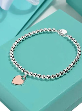 s925纯银珐琅蓝红色爱心珠珠手链