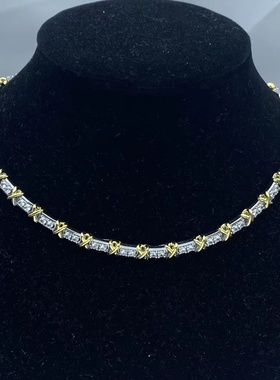 星钻爱心银色金色交叉镶钻项链