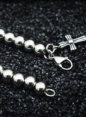 银色钛钢饰品十字架手链张翰同款