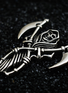 欧美复古骷髅钛钢朋克风吊坠项链