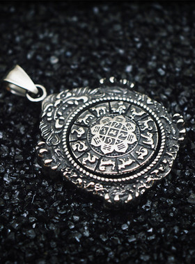 十二生肖圆牌钛钢可转动吊坠项链