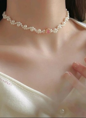 进口粉玉髓施家珍珠气质轻奢精致手链小众设计感2024新款送女友