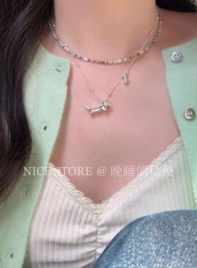 进口晚睡的桔梗「可爱小斗」夏日小清新叠戴项链多巴胺少女串珠