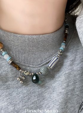 进口PANACHE 小众复古天然石琉璃陶瓷串珠项链手链气质独特高级