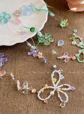 进口夏日多巴胺蝴蝶结花朵项链女2025新款绝美锁骨链甜美可爱超