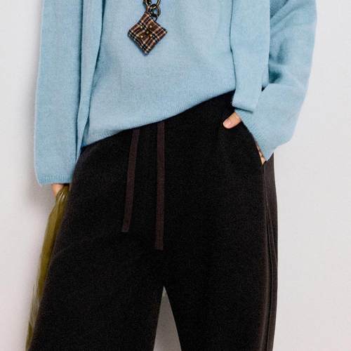 小麦檬Pure:Moment:秋冬加绒百搭棕色休闲裤商场同款4GA154241 - 图1