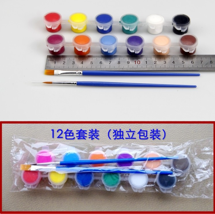 8儿童3ml6连体12色丙烯颜料diy彩绘风筝幼儿园涂鸦染料扇面石头画-图0