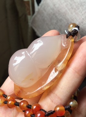 天然玛瑙　玉髓吊坠　原皮葫芦大件水晶毛衣链长款项链
