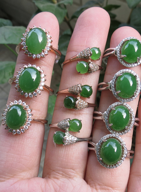 银镶玉碧玉指环碧玉戒指