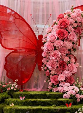 网红巨型纱蝴蝶仿真花装饰店铺墙面氛围道具花艺蝴蝶落地摆件美陈