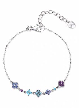 法兰西AG瑷嘉沙925银时尚幸运四叶花花朵清新文艺女款多彩手链