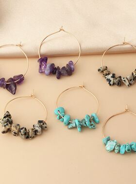 Colored stone Pearl Handmade earrings temperament jewelry女
