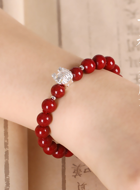 正品朱砂手串男女纯银十二生肖