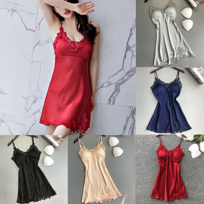 Silk Lace Lingerie Night Dress Ladies Nightgown Sleepwear