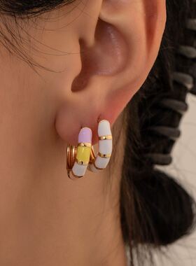 Multicolor Love Heart Enamel Hoop Earrings for Women Fashion