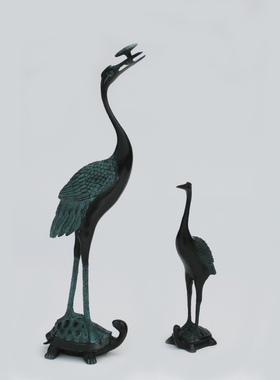 宝鸡青铜器摆件灵芝鹤祝福礼品龟鹤延年中式房间客厅艺术