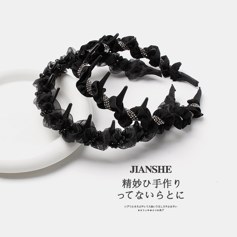 轻奢气质手工水钻串珠发箍网红高级感防滑带齿洗脸化妆头箍发卡子 - 图2