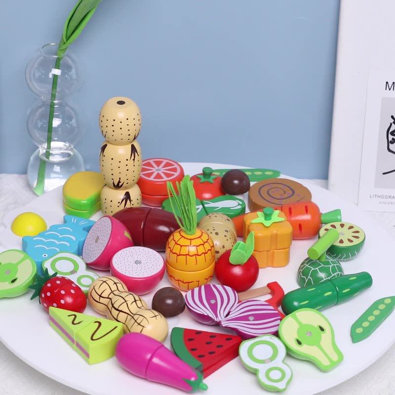 儿童木制仿真水果蔬菜磁铁切切看儿童磁性切切乐厨房过家家玩具 - 图0