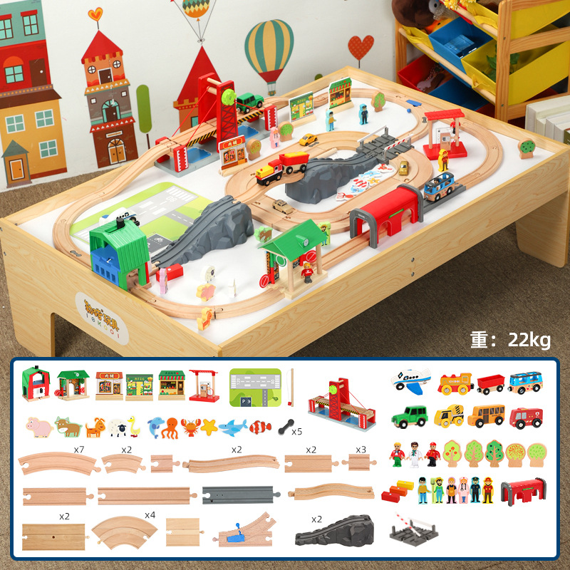 大号游戏桌木制车儿童轨道车玩具4岁5岁男孩小火车模型益智小朋友-图0
