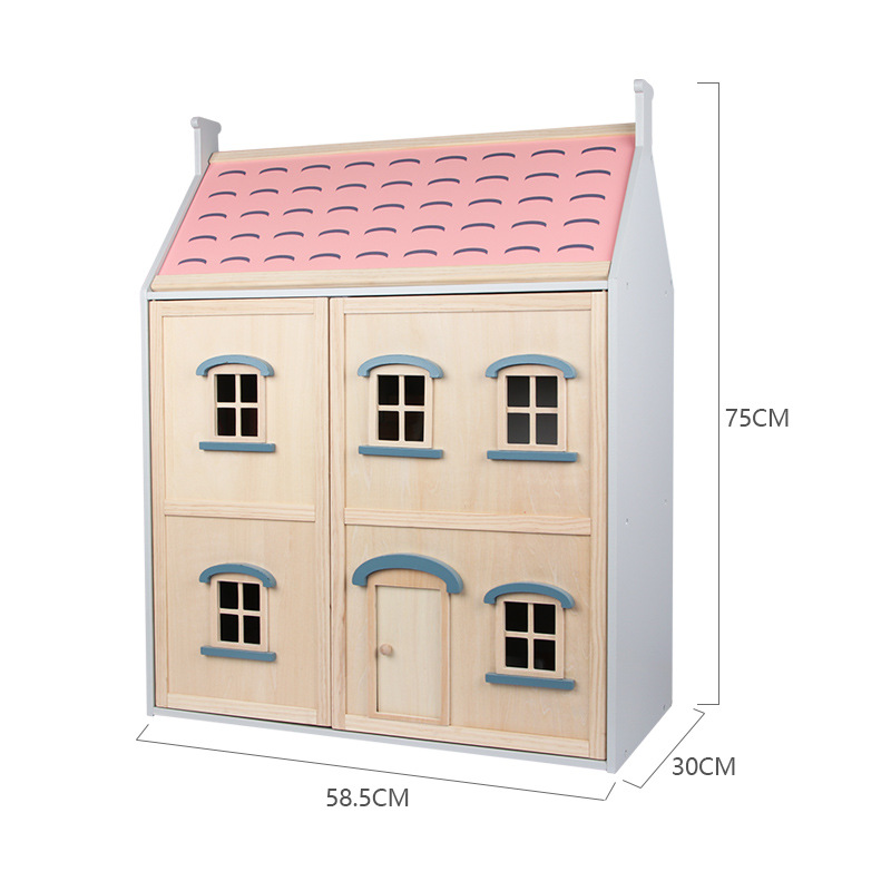木制过家家玩具三层娃娃屋女孩仿真玩具过家家房娃娃-图1