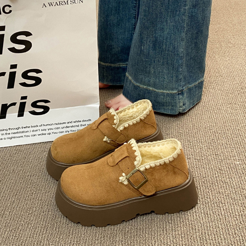 厚底增高勃肯鞋女2025新款冬季一脚蹬乐福鞋复古百搭加绒保暖棉鞋,淘宝优惠券,粉丝福利购,淘宝优惠卷