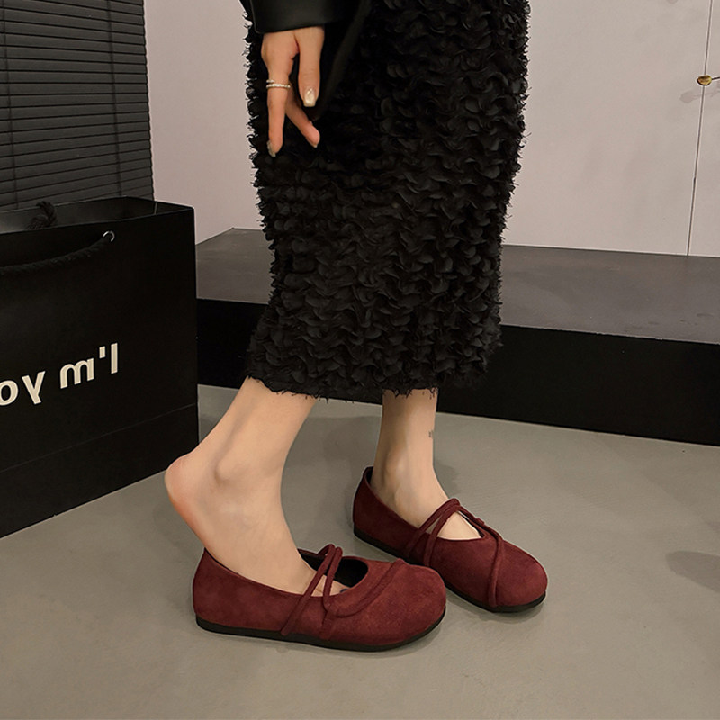 单鞋女平底2026春季新款浅口百搭配裙子一脚蹬绒面复古软底豆豆鞋,淘宝优惠券,粉丝福利购,淘宝优惠卷