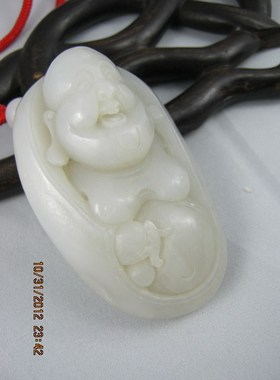 钱塘邮社   和田玉白玉  弥勒佛把件