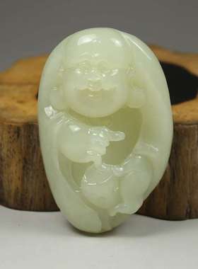 钱塘邮社  和田玉白玉 如意笑佛把件  送证