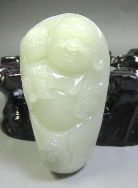 钱塘邮社   和田玉   白玉 童子与佛 把件