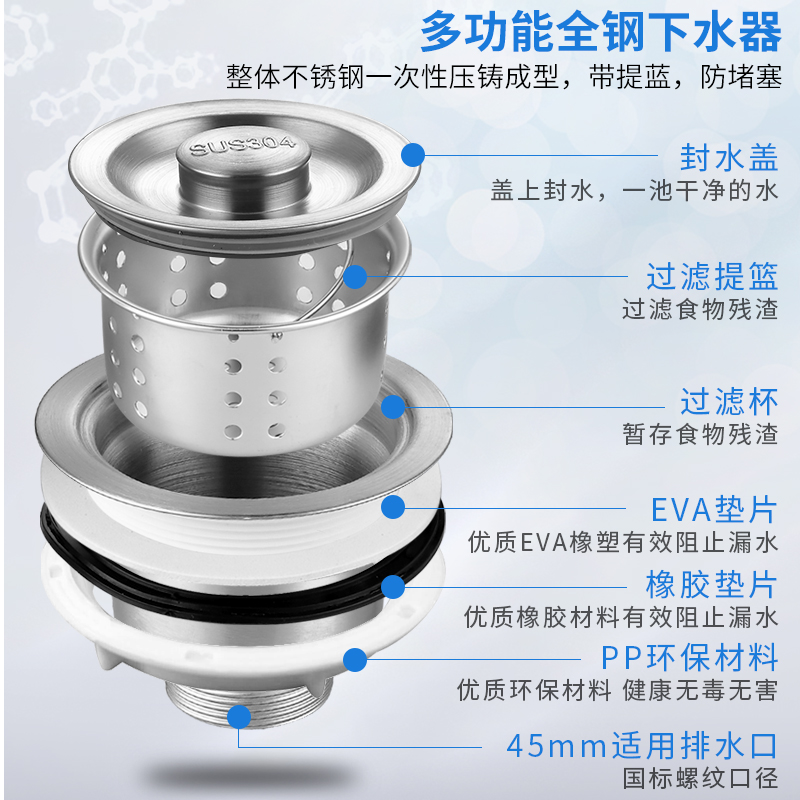 厨房不锈钢双槽洗菜盆下水管配件水池排水管洗碗池防臭套装通用型