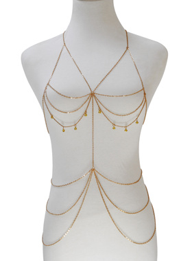 欧美跨境新款配饰 水滴铃铛几何文胸身体链 夏季沙滩性感身体项链