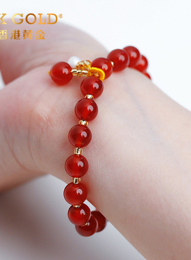 HK GOLD香港黄金 思愉 红玛瑙珍珠手链 KLXF0117
