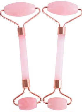 天然粉水晶滚轮 玉石美容刮脸 面部眼部按摩滚轮直销