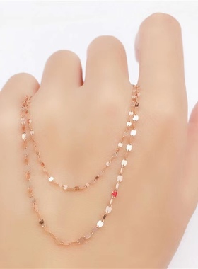 彩银项链女日韩银饰银镀彩金黄金玫瑰金项链瓦片链女银饰长款项链