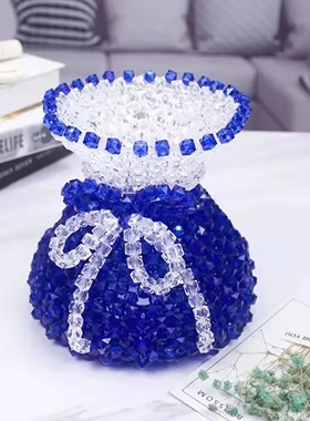 diy手工串珠蝴蝶结花瓶材料包成品摆件仿水晶创意饰品居家时尚