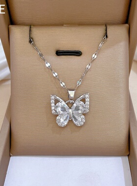 【钛钢】锆石蝴蝶项链耳环套装轻奢微镶个性气质宴会耳饰项饰组合