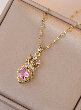 项链女网红祖母绿爱心锆石小众新款设计感吊坠气质宝石锁骨链